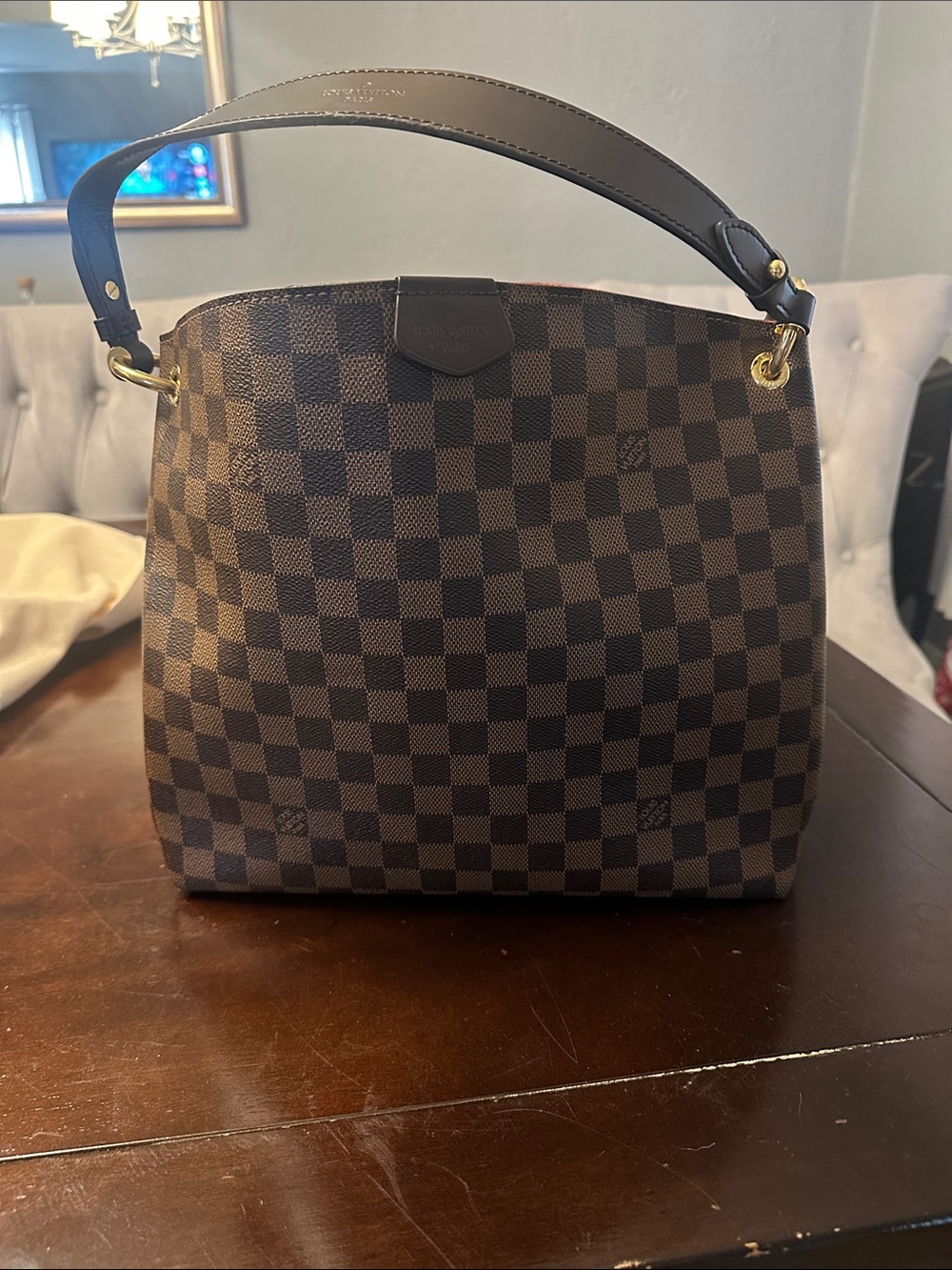 Louis Vuitton Brown Damier Shoulder Bag with Gold Hardware